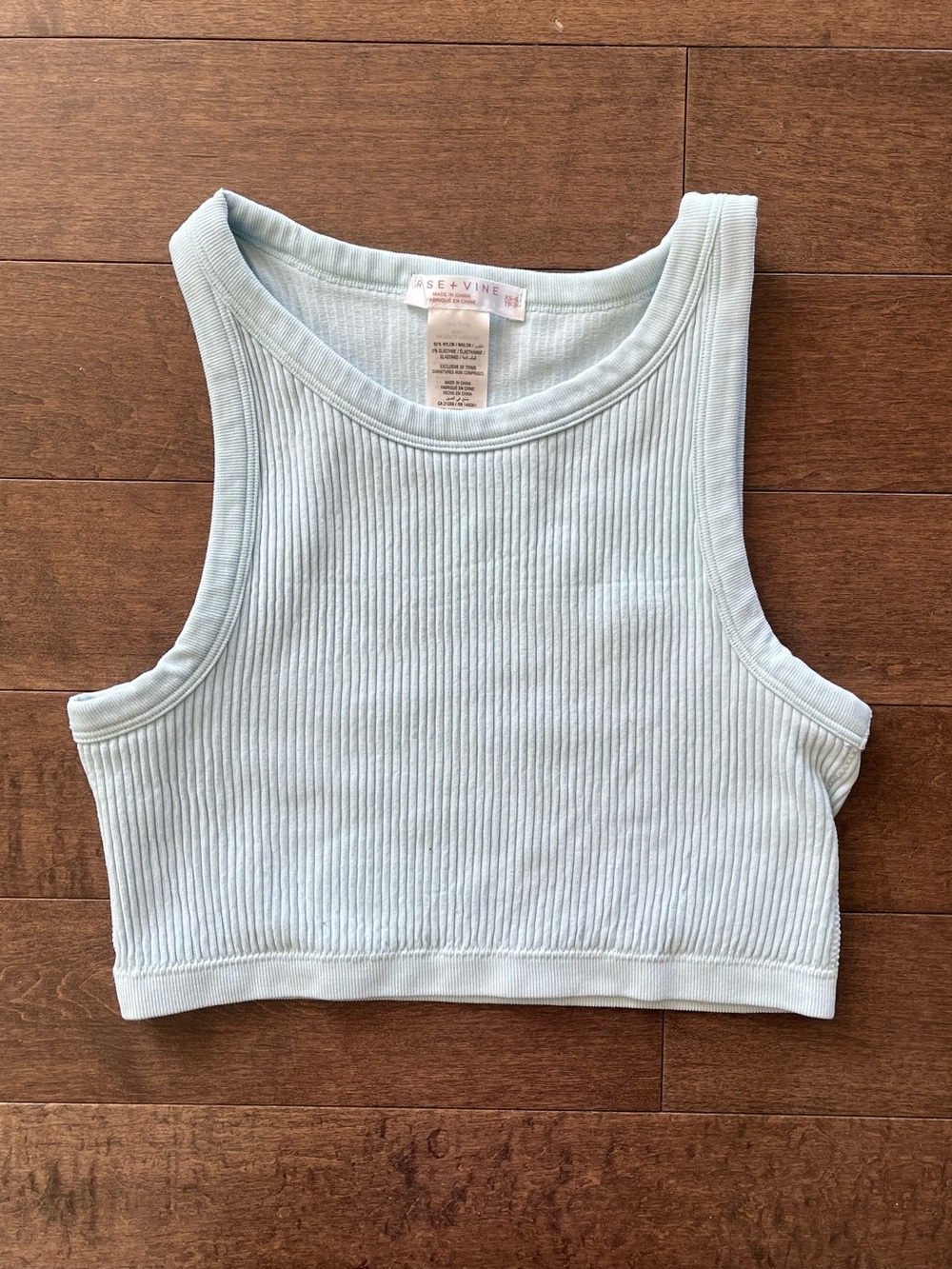 Pale Blue Ribbed Cropped Tank
